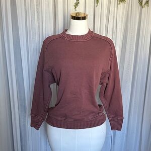 Aerie Mineral Wash Dark Mauve Oversized Crew Sweater